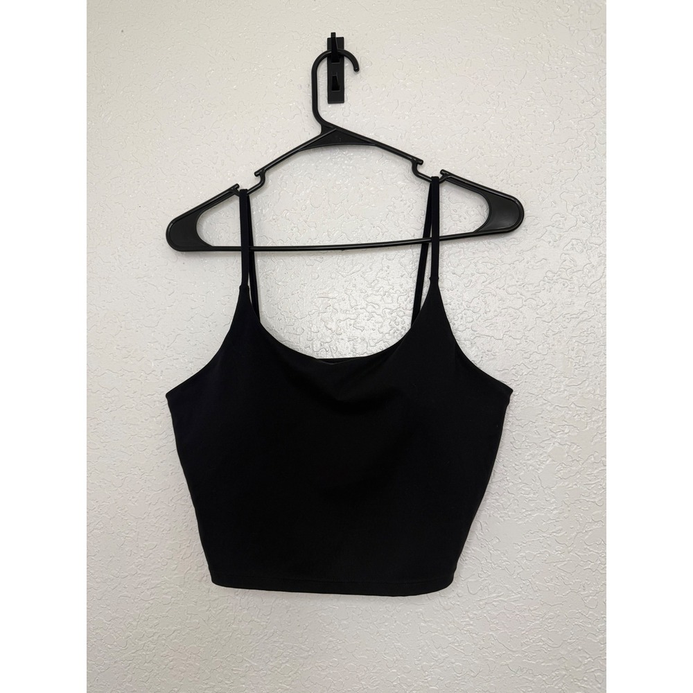 Black Spaghetti‎ Strap Crop Top XXL Nylon Padded Spandex Activewear Scoop Tank